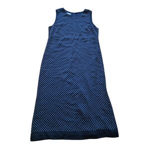EUC VTG Kazu Navy Blue Polka Dot Sleeveless Women Size 14 Midi Dress Back Slit